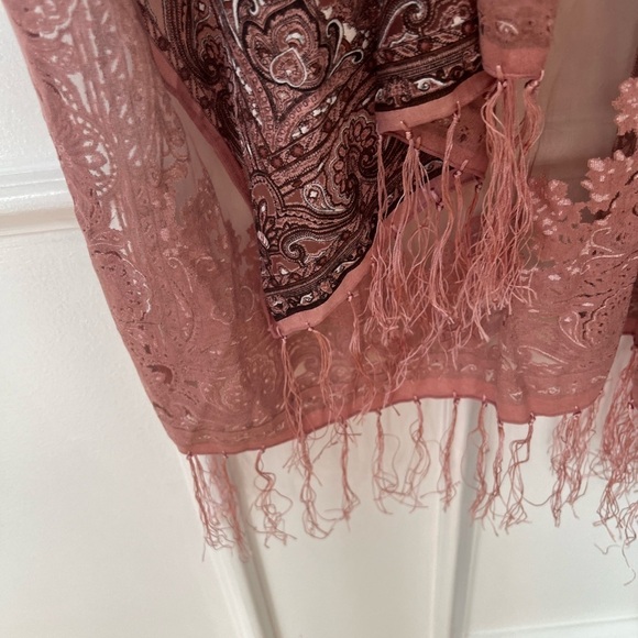 DAVID and YOUNG Womens Pink Embroidered Sheer Kimono Crystals Fringe OS Boho - Picture 3 of 7